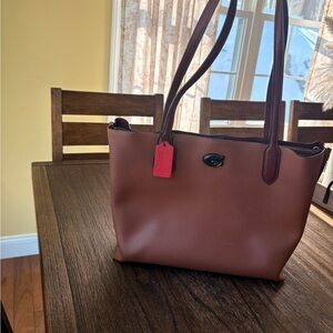 Coach Brown Leather Tote with Red Tag